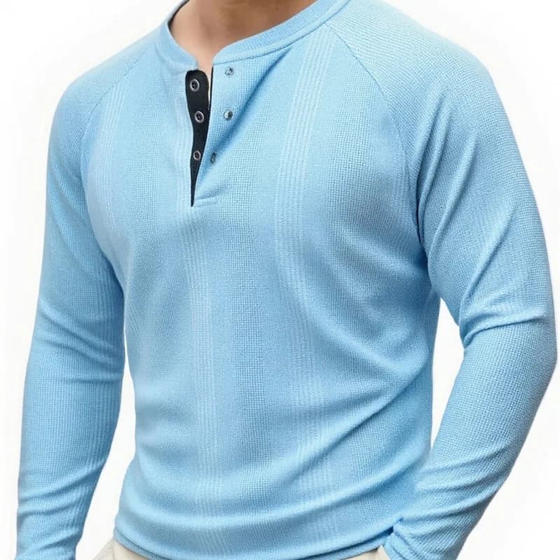 New Henley T-shirt with long sleeves with round neck, POLO shirt with vertical stripes