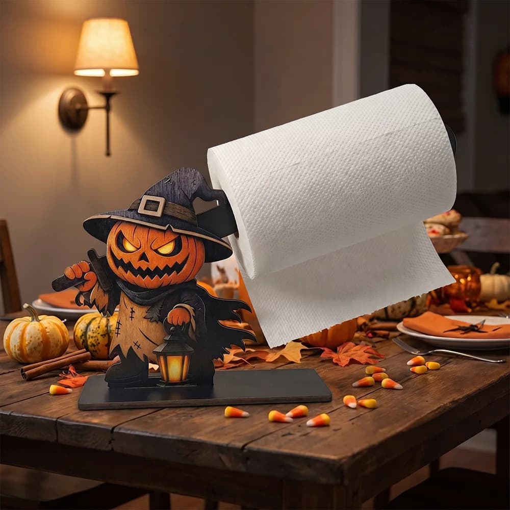 Wooden Halloween Napkin Holder Ghost Pumpkin Skeleton Black Cat Tissue Storage Rack Desktop Dining Table Spooky Party Decor