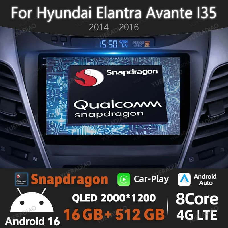 Android 15 Autoradio Per Hyundai Elantra Avante I35 2014 - 2016 Qualcomm Multimedia Stereo Video Player 4G WIFI GPS NAVI BT QLED