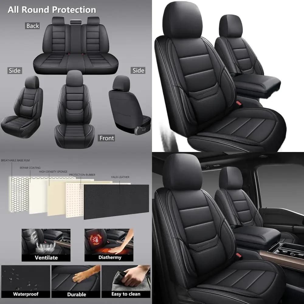 Coprisedili Universali Impermeabili in Similpelle, Set Completo per Auto, SUV, Berlina, Protezioni per 5 Sedili (Nero)