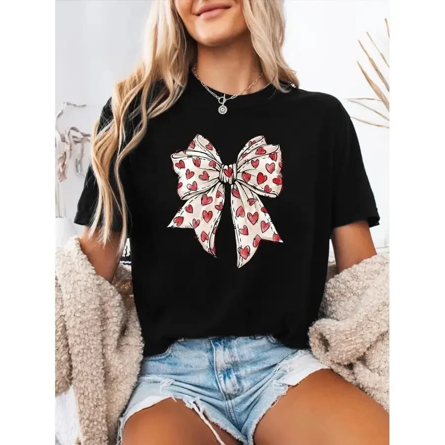 T-shirt da donna con scritta in corsivo per San Valentino - Camicetta a maniche corte con scollo rotondo, top casual primaverile/estivo con - Alfabeto P