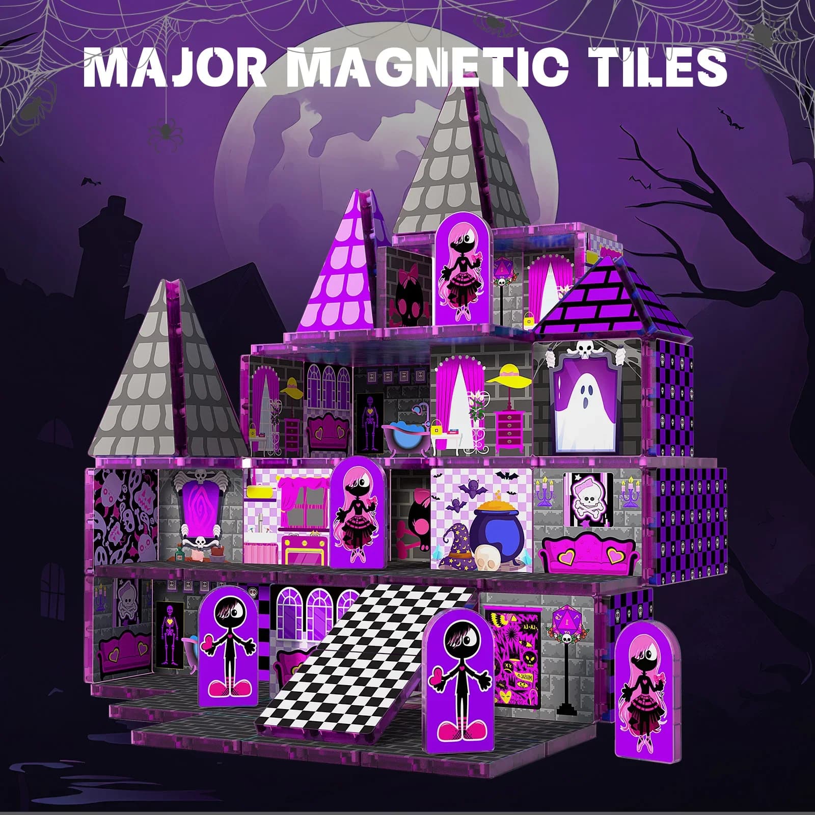 Magnetic Tiles Building Blocks,Gothic Monster Castle & Color Party Set,STEM Educational Toy, Holiday Birthday Gift for Girls