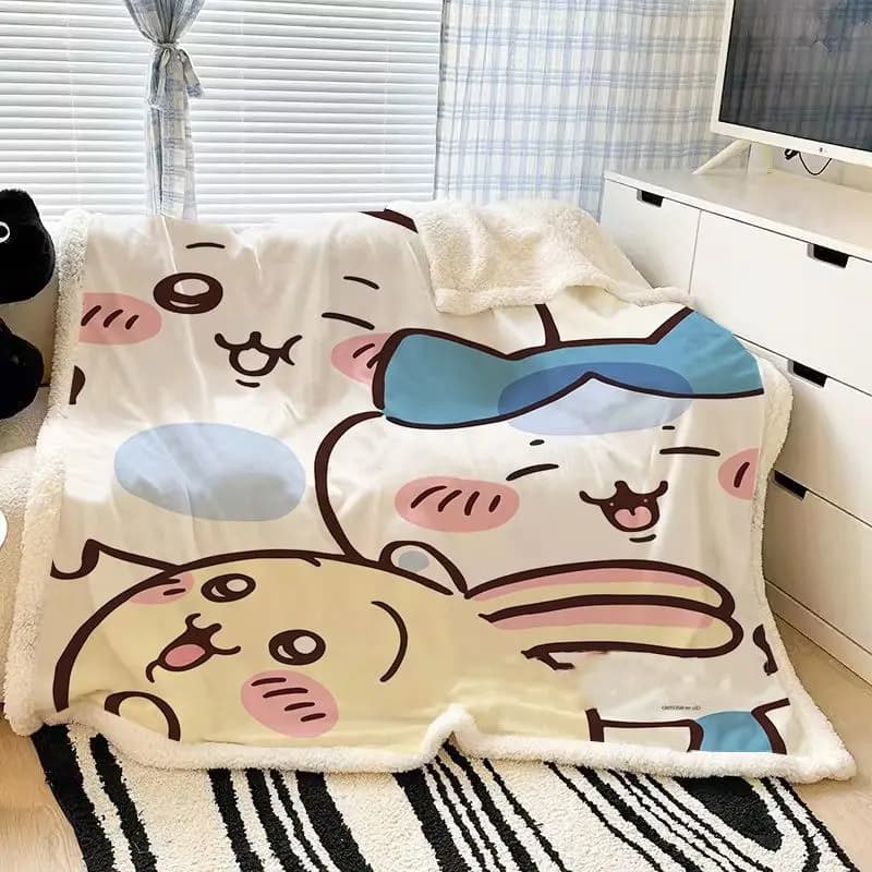 Chiikawa Usagi Kawaii Anime Cartoon Office Nap Blanket Student Dormitory Thicken Blanket Keep Warm Throw Blanket Cute Fashion