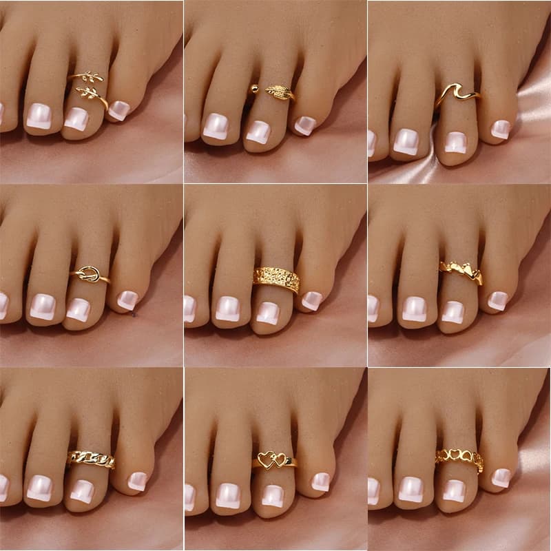 Anello per punta regolabile per donna Anello a coda aperta Fascia hawaiana Summer Beach Gioielli per piedi aperti Anelli a fascia per mignolo con coda di freccia di fiori
