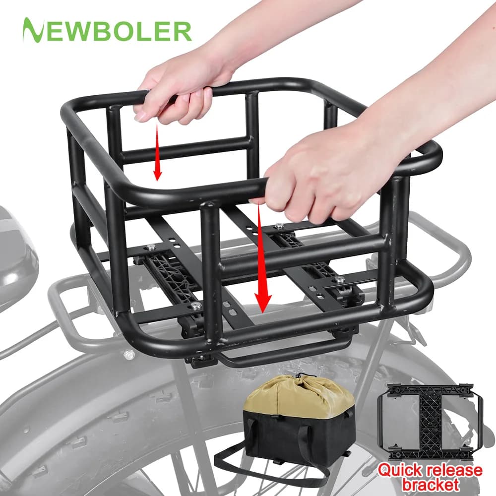 NEWBOLER Bike Cargo Rack Bag Iron Large Capacity E-Bike Basket Rear Rack Bike Baskets for Outdoor Travel Shopping MTB Road Bike