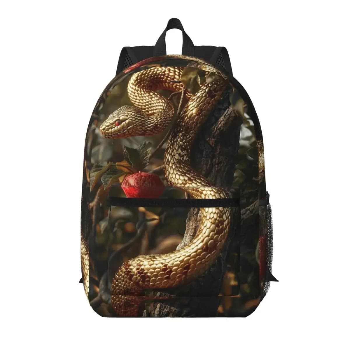 Golden Python Snake Anime In Grass Student Backpack School Bag Hiking Travel Daypack for Men Women Bookbag Shoulder Bags