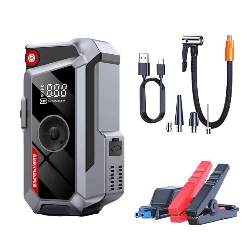 Avviatore di emergenza portatile 4 in 1 con batteria di emergenza da 12 V. Avviatore di emergenza multifunzione per auto con pompa ad aria
