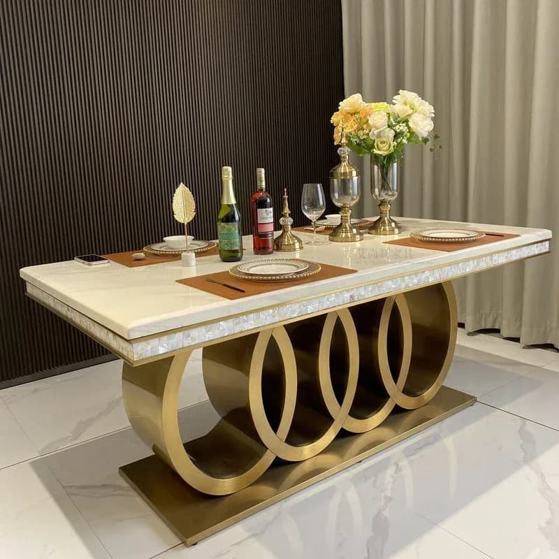 #Modern luxury rectangular marble dining table set 6/8 seater chair with stainless steel leg for dining room furniture