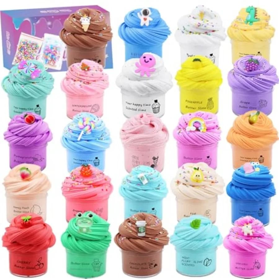 24 Pack Butter Slime Kit, Party Favor Supplies, Super Soft, Non-Sticky, Goody Bag Toy, Prize for Girl and Boys, Christmas Stock