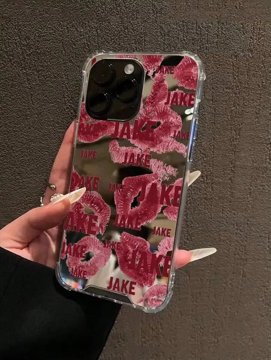 Red Lip Pattern Mirror Anti-Fall Sleeve Phone Case Compatible With IPhone Waterproof Shockproof Scratch Resistant.Christmas Accessories.