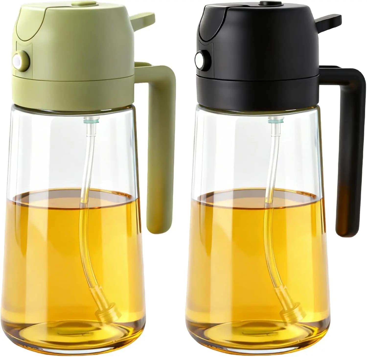 2-piece glass oil sprayer, 16oz/470ml for air fryer, salad, barbecue - Black and Green