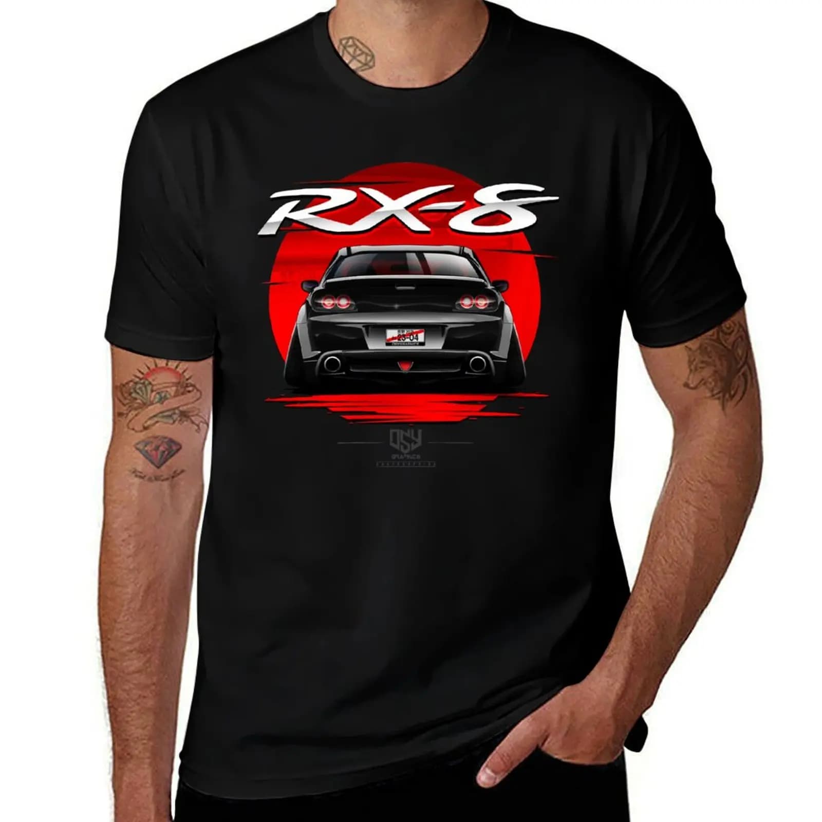 RX8 Rotary Slammed Wide Body (Black) T-Shirt Moisture Wicking Quick Dry Tee