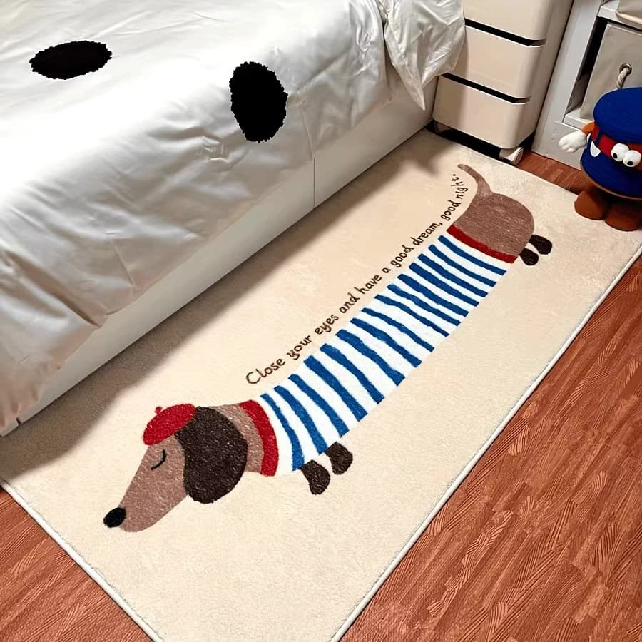 VIKAMA Tappeto lungo a forma di cane a strisce di cartone animato per tappetino da soggiorno, morbido tappeto da comodino per camera da letto, tappetino da bagno