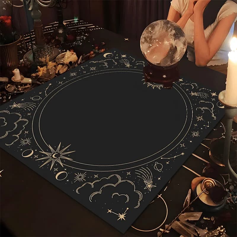 Tappetino per Divinazione VIKAMA Nero Oro Cielo Stellato, Tovaglia Minimalista per Carte dei Tarocchi, Layout Altare Vuoto