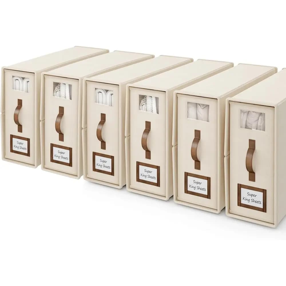 Set of 6 Organizers & Containers for Bed Linens, Bed Linen Folding Box or Linen Cabinet, Feather Container