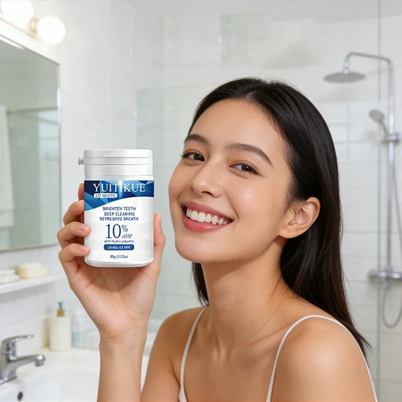 YUITIKUE Dental powder 5D White with 10% nHAP Hydrossiapatite | Double Ice Mint | Whitening for Tooths and Cleaning Deep 80g