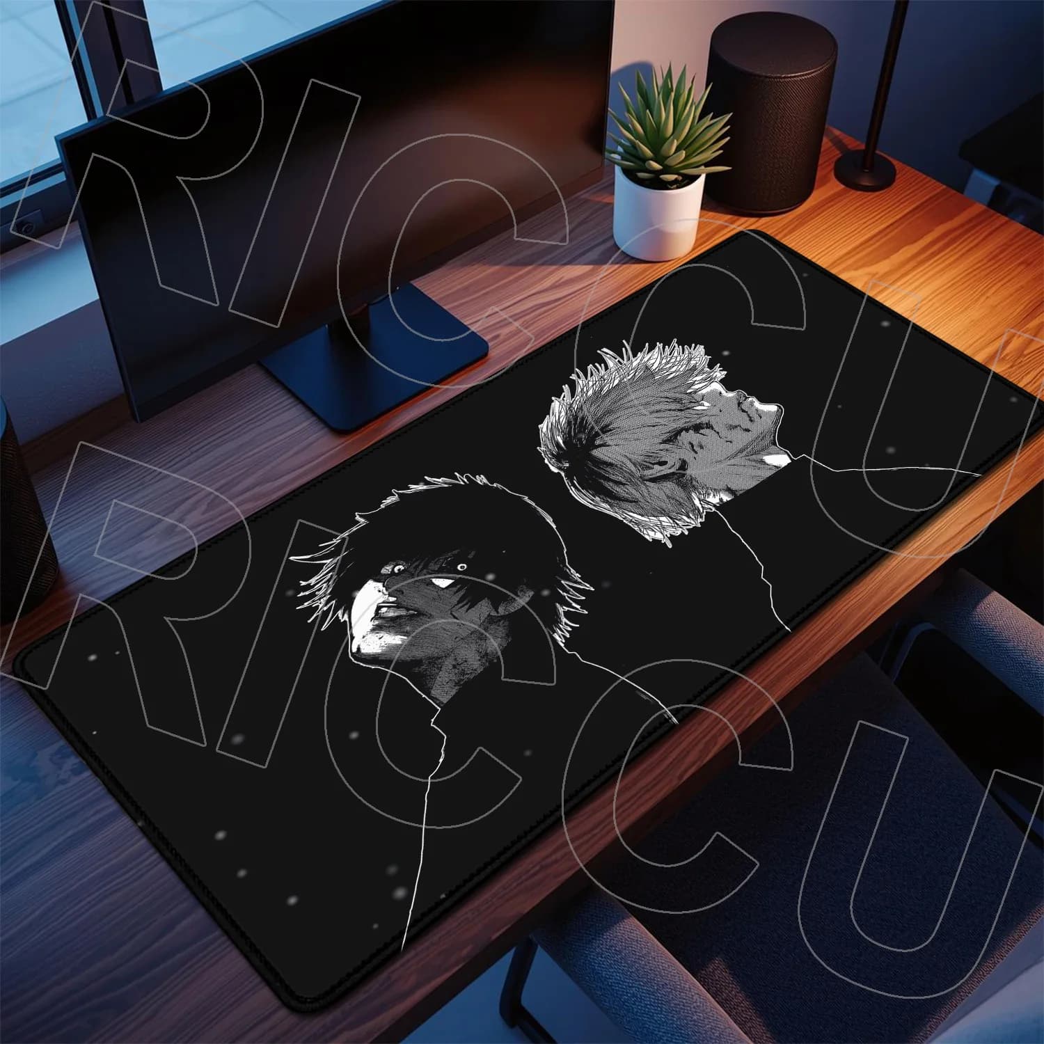 Tappetino per mouse Anime Tokyo Ghoul con stampa HD, tappetino per tastiera da ufficio, tappetino da scrivania, accessori per PC da gioco, fumetti in bianco e nero, XXL