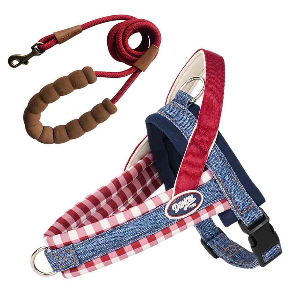 Vintage Dog Harness 1.5M Round Leash Set No‑Pull Pet Vest Harness Breathable Adjustable Harness for Small Medium Large Dog