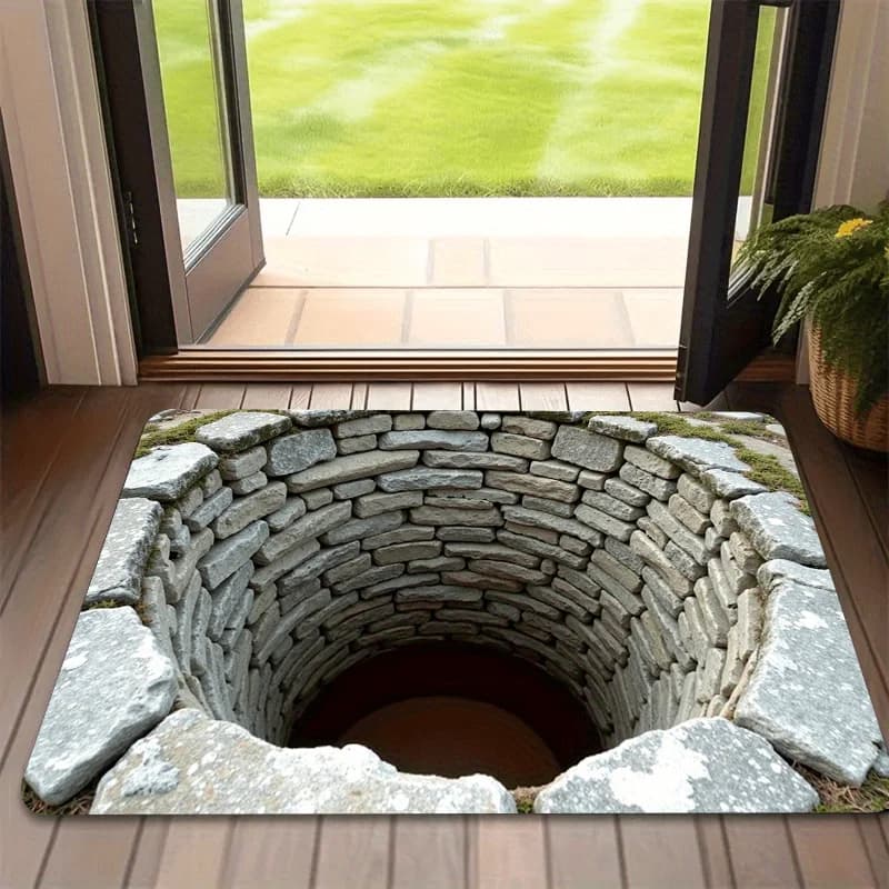 Tappetino Antiscivolo VIKAMA Endless Depth Stampato in 3D - Lavabile in Lavatrice, Design Effetto Pietra, Pieghevole, Zerbino per Ingresso, Decorazione per la Casa