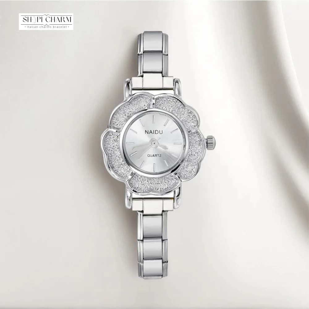 Shopi Fashion Flower Quartz Wrist Watch Bracelet with Italian Pendants Stainless Steel Zirconia Lurxury Drop Transport Wholesale