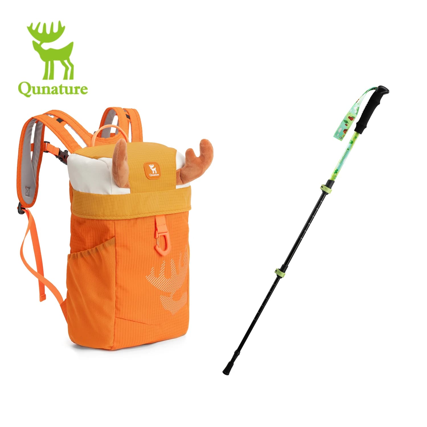 Light trekking backpack Qunature for children and boys, anti-slip school bag with trekking poles for excursions and trips
