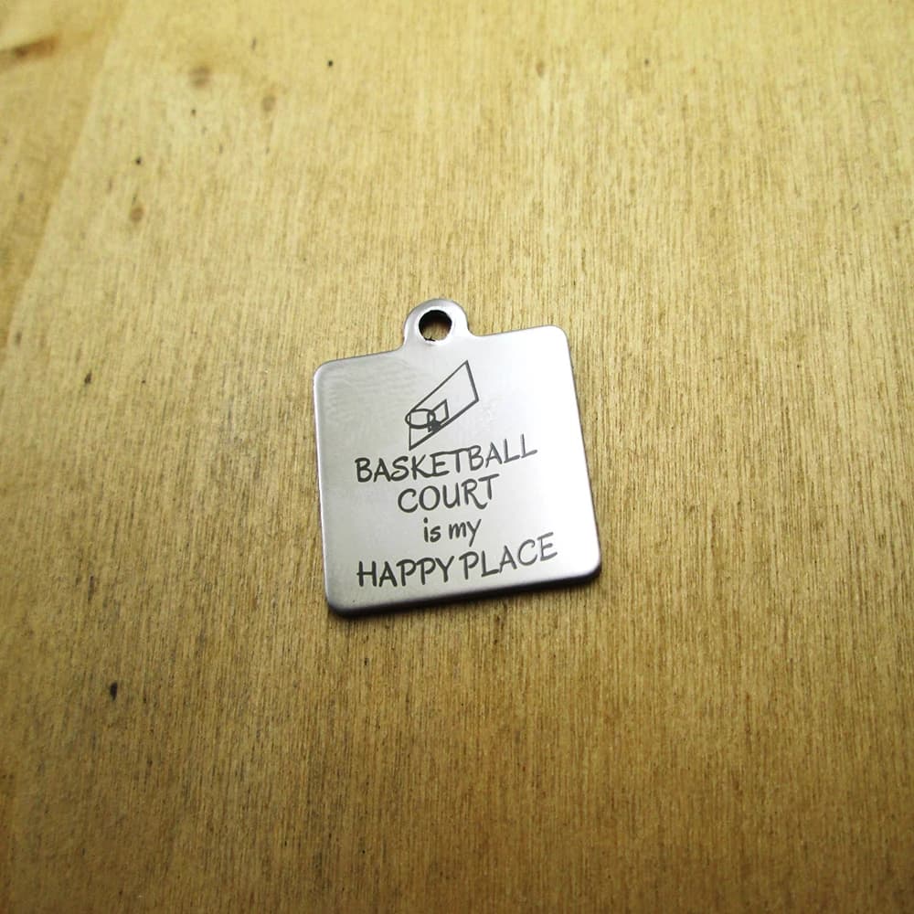 20 pieces: basketball court is my happy place, stainless steel pendants, pendants with laser engraved diy pendants