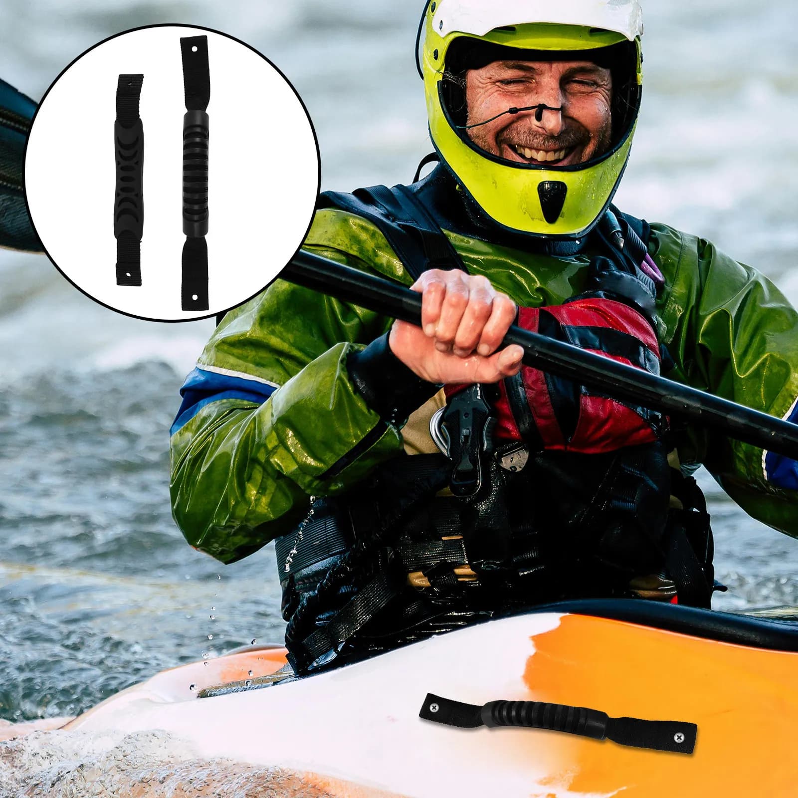 4 Pezzi Maniglie per Canoa Kayak, Design Piatto e Rotondo, Cinghie in Nylon Resistente e PVC per Trasporto Laterale di Paddle Board e Kayak