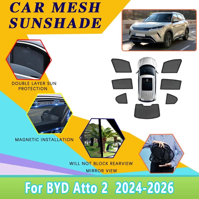 For BYD Atto 2 2026 Accessories S1 Yuan Pro 2025 2024 Side Car Sunshade Mesh Visors Magnetic Windshield Curtain Window Sunscreen