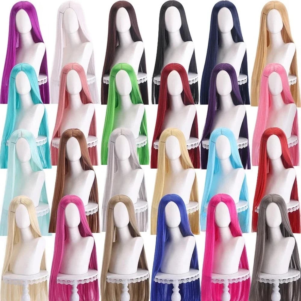 Parrucca Lunga Liscia per Cosplay 100cm con Riga Centrale Bionda Rosa Viola Resistente al Calore in Capelli Sintetici + Rete per Parrucca Inclusa