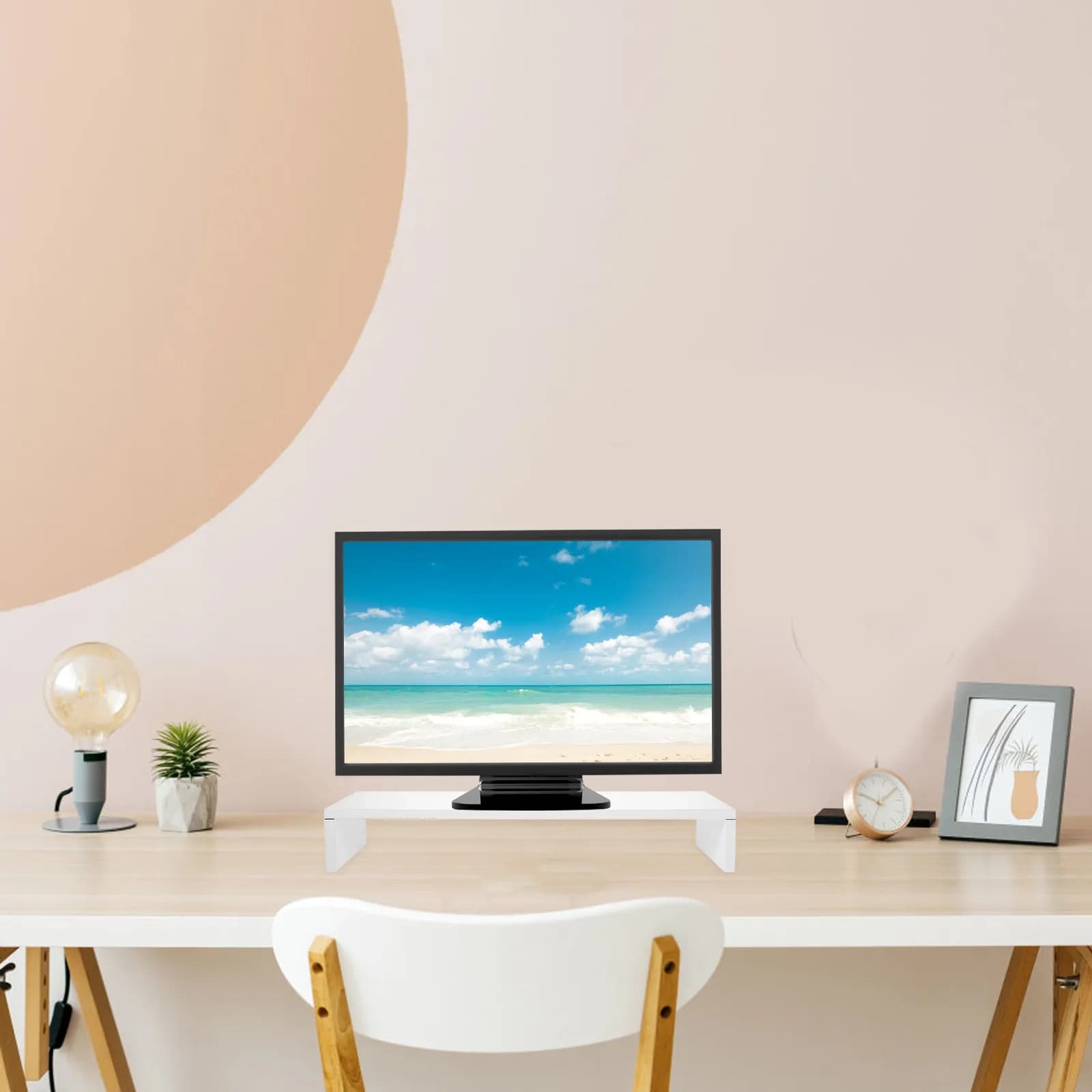 White Desktop Monitor Stand Thicken Saving Design For Pc Notebook Tv Computer Screen Riser Shelf Office Home Use