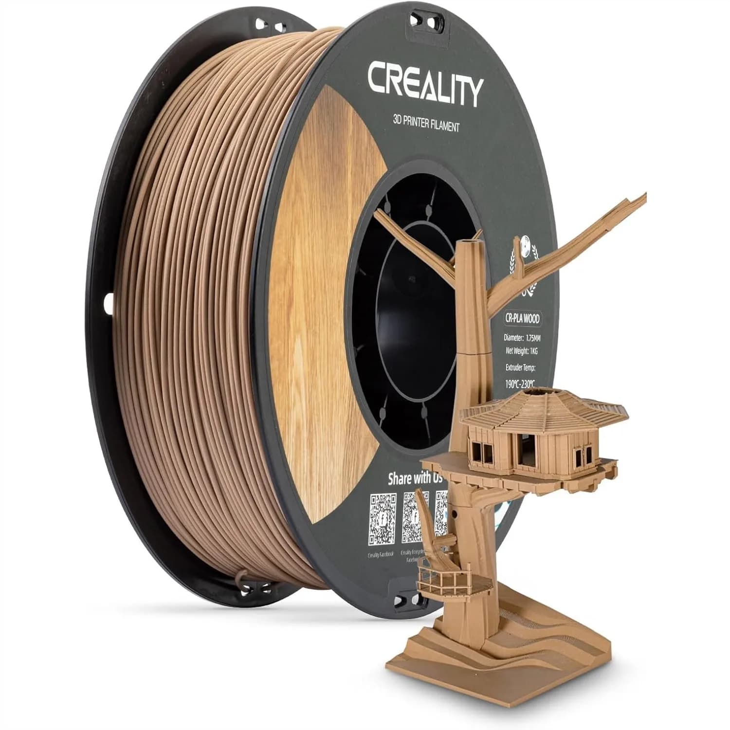 Filamento PLA Effetto Legno 1.75mm 1kg (2.2lbs) Bobina per Stampante 3D, Texture Setosa Liscia, Elevata Resistenza per Tutte le Stampanti