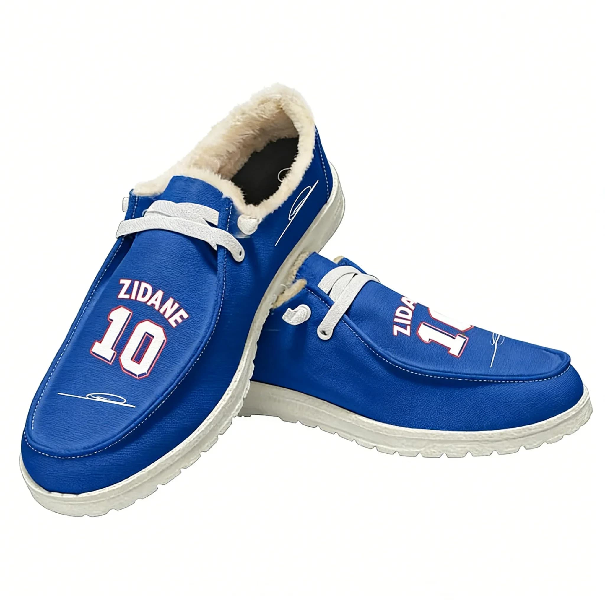 Mocassini in Peluche Zidane N.10 per Uomo, Donna e Ragazzi, Scarpe Casual Piatte, Calzature Calde Ispirate alla Star del Calcio Francese, Scarpe Personalizzate Bianche