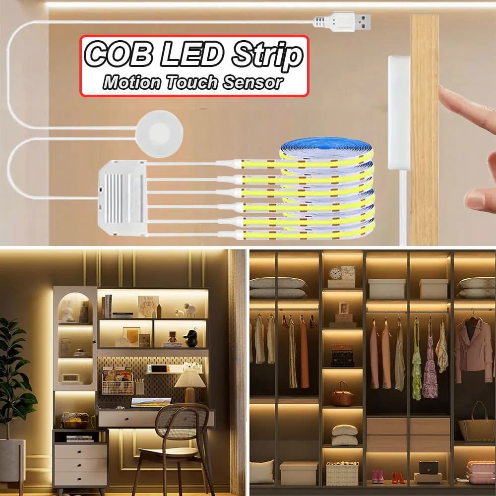 Strisce LED COB da 1-6 pezzi, strisce da 1/2/3 m con interruttore dimmer touch per illuminazione di cucine, vetrine e armadi