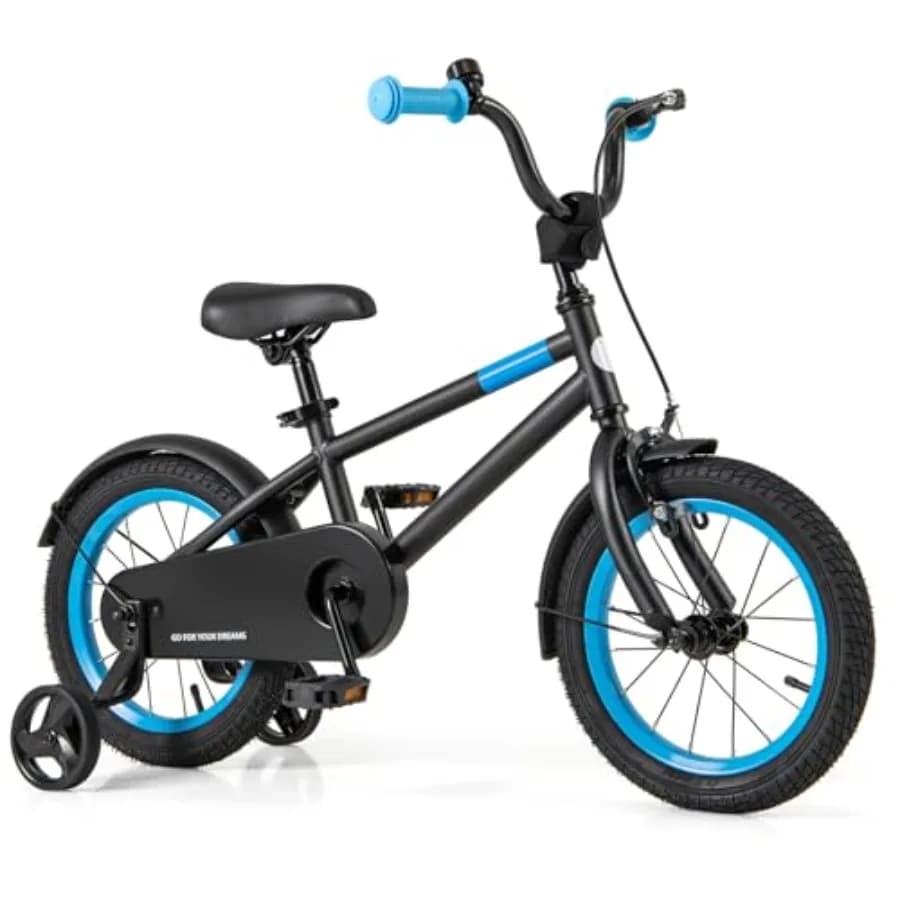 Bicicletta per bambini da 12 14 16 18 pollici con rotelle, freno a mano, freno a pedale, catena completamente chiusa, manubrio regolabile, sellino.