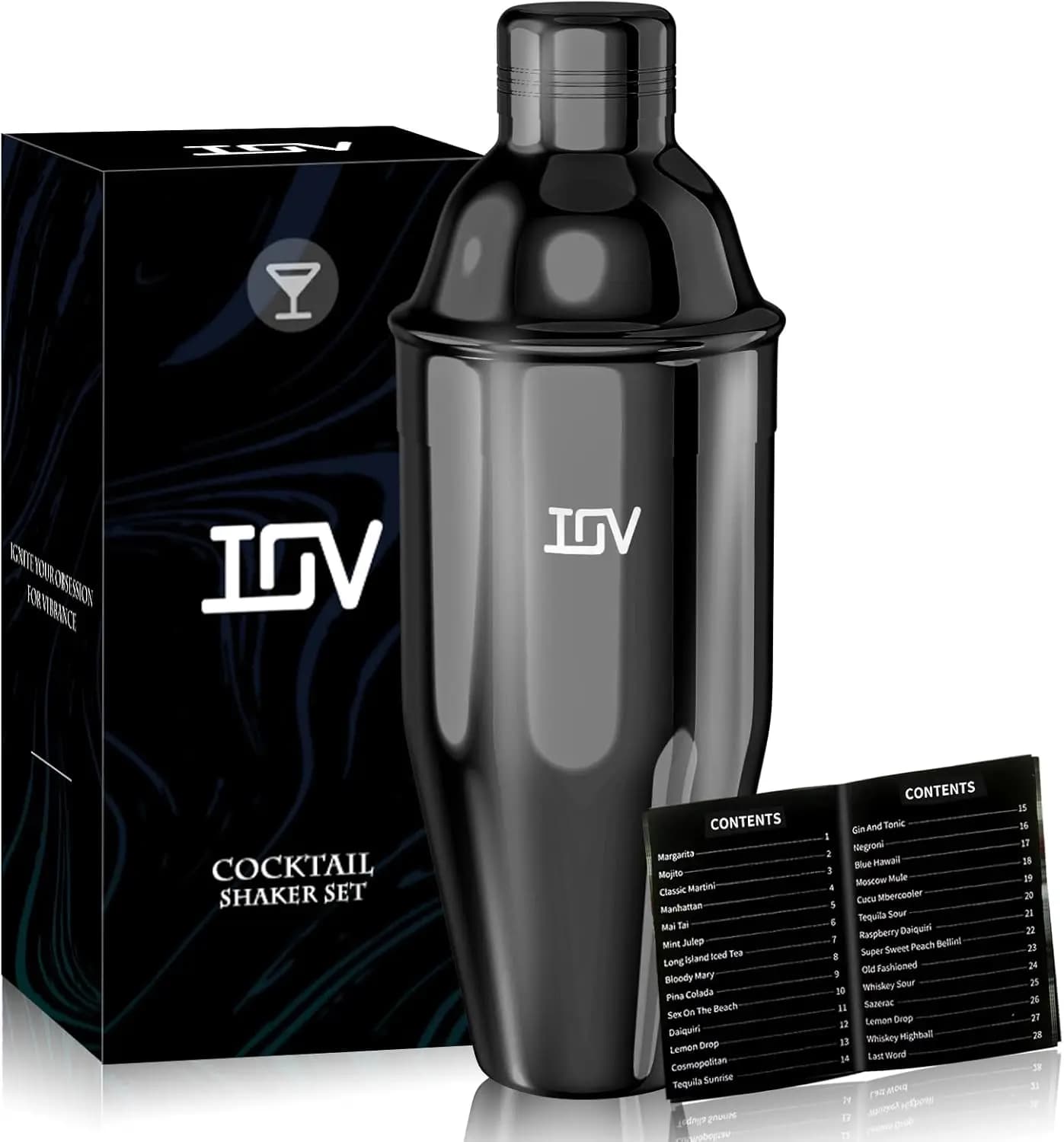 Shaker Professionale per Cocktail in Acciaio Inox da 24 oz con Colino Integrato e Guida alle Ricette, Kit da Barman Antigoccia, Idea Regalo