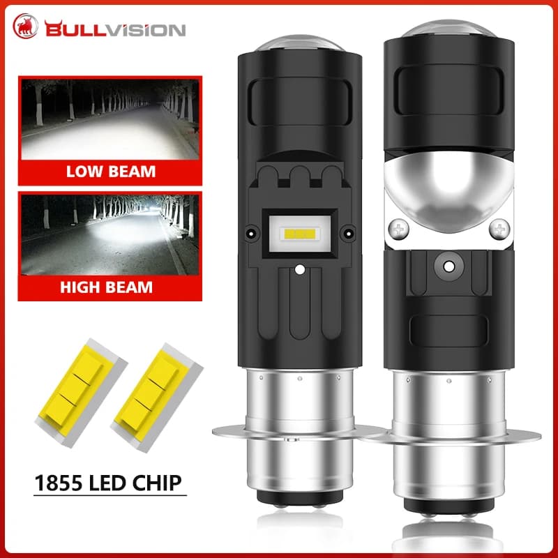 1x Moto P15D-25-1 LED Motorcycle Headlight 2 Sides CSP White 6000K For Yamaha Kawasaki Suzuki Scooter Accessories Fog Lights 12V