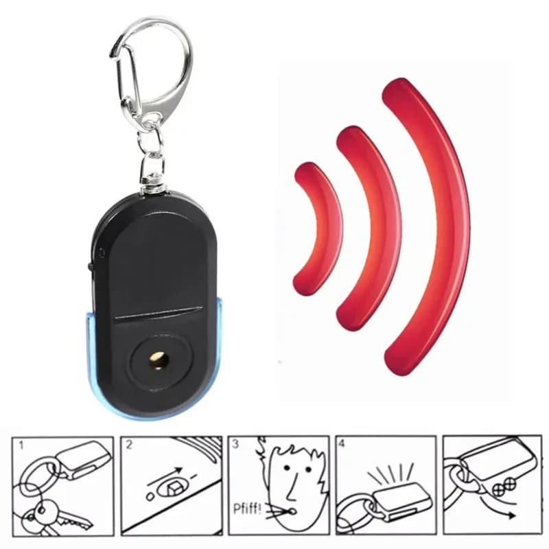 Localizzatore portatile per chiavi auto, antifurto, con suono a fischio e torcia LED