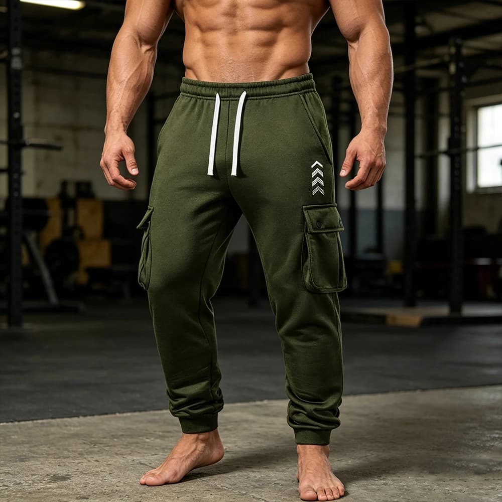 Hip Hop Men's Black Casual Cargo Sweatpants Elastic Waist Drawstring Pocket Athletic Gym & Running Pants Geometric Arrow Print