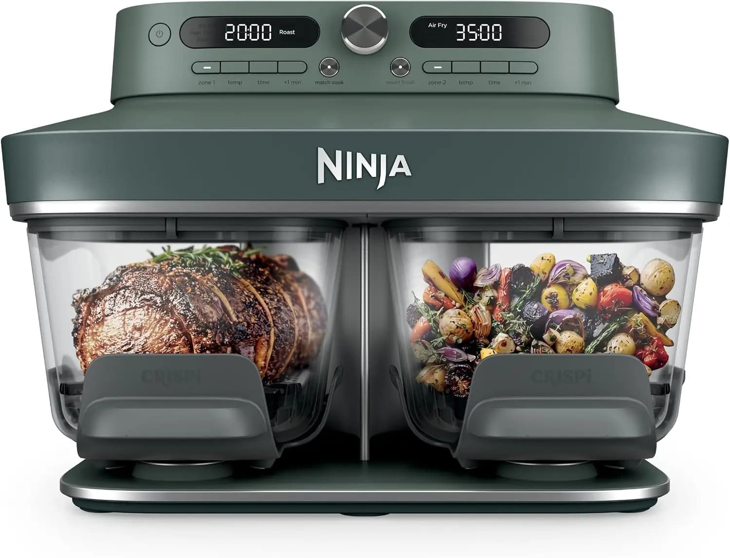 6-in-1 Glass Air Fryer with Two 4-Quart Nontoxic Containers and Lids, Microwave Freezer and Dishwasher Safe, Max 450°F, 1785 Wat