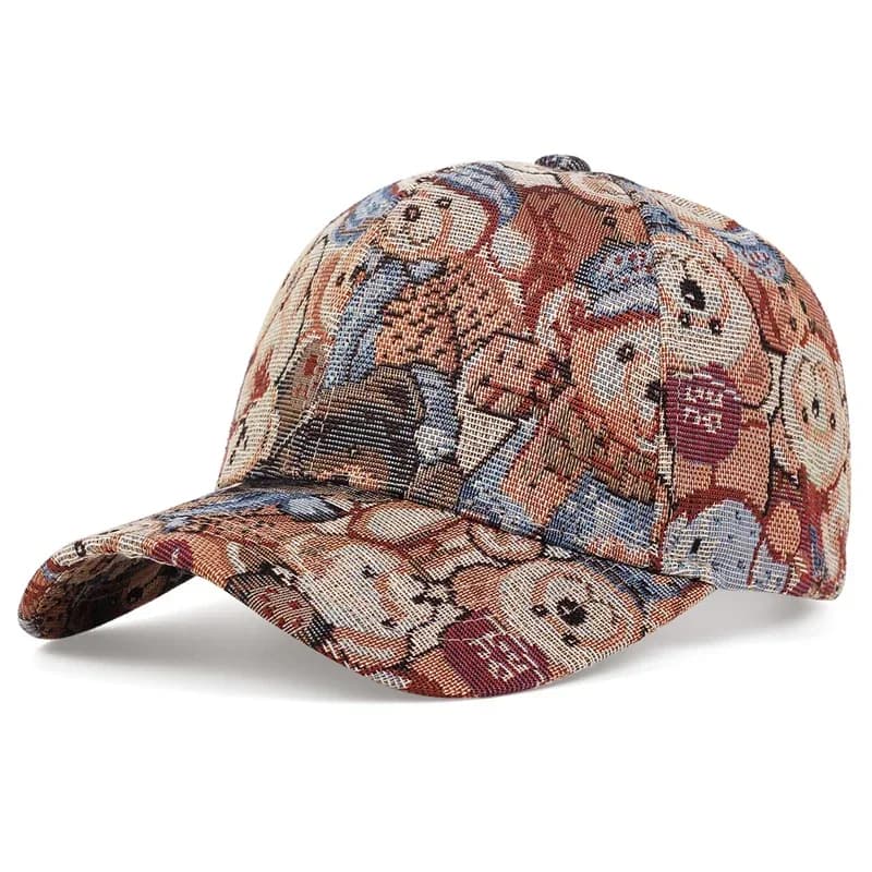 Unisex Baseball Hats with Full Cartoon Bear Print, Adjustable for Spring and Autumn, Sun Protective Casual Hat