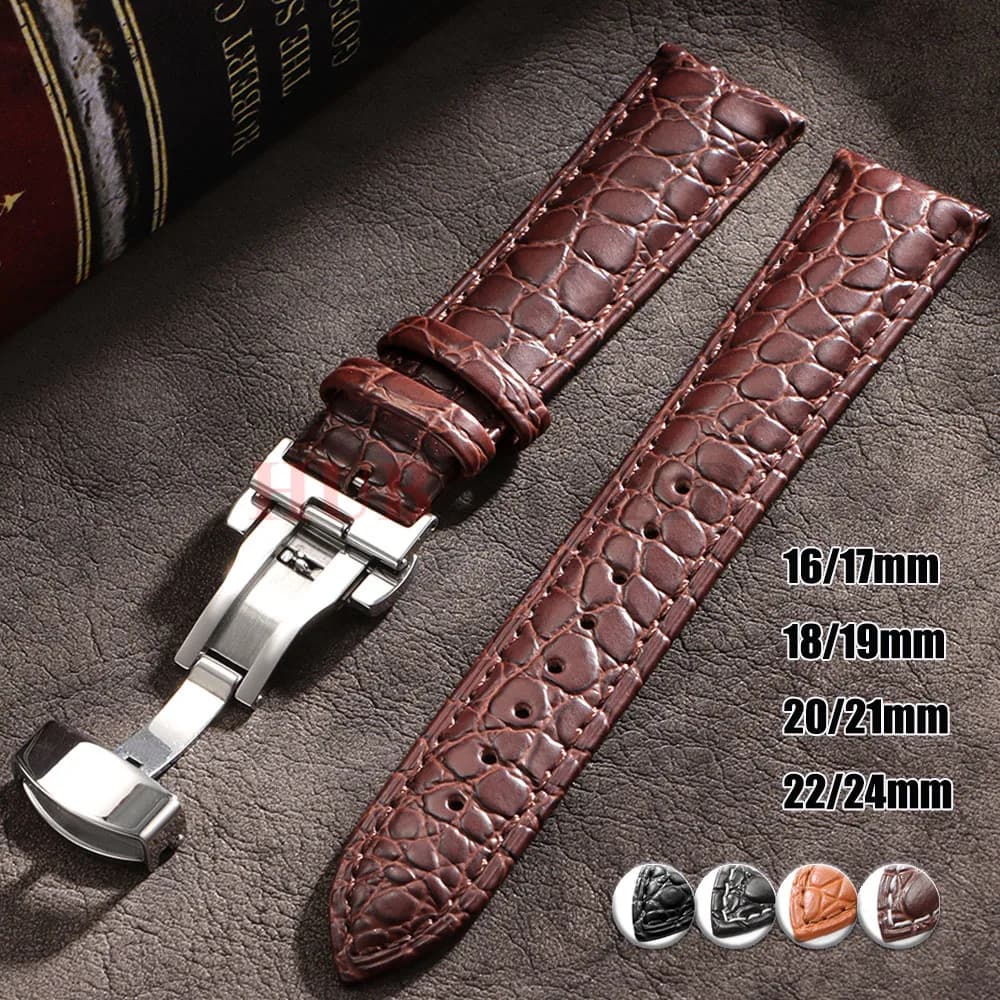 16/17/18/19/20/22/24mm cinturini in pelle con design modello coccodrillo con fibbia a farfalla uomo donna cinturino per orologio accessori per orologi