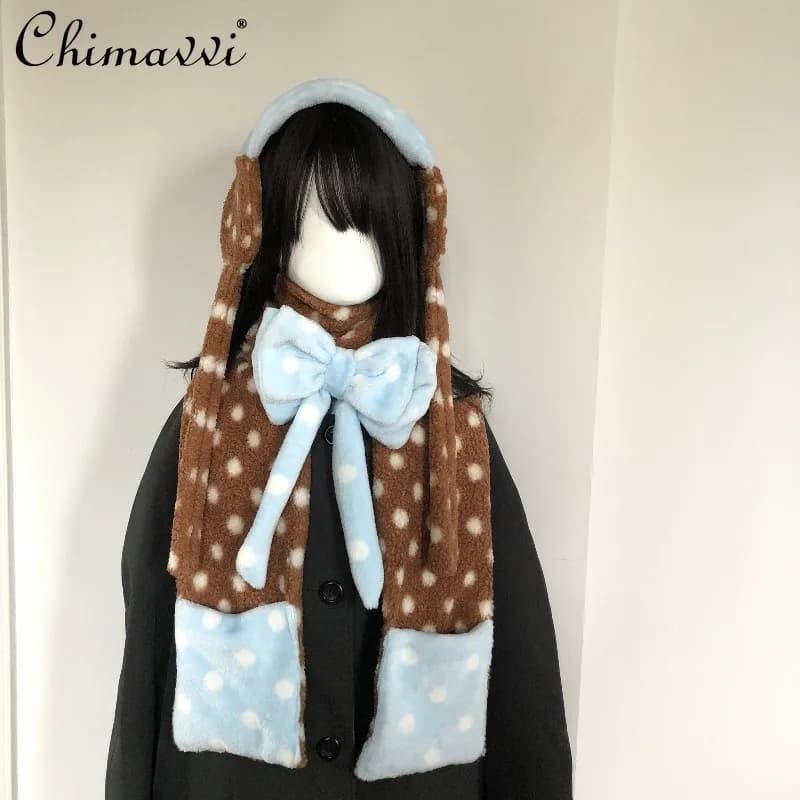 Sciarpa originale dolce e carina per ragazza, paraorecchie, calda inverno, nuova moda, studente, sciarpa Y2k da donna in lana di agnello Kawaii