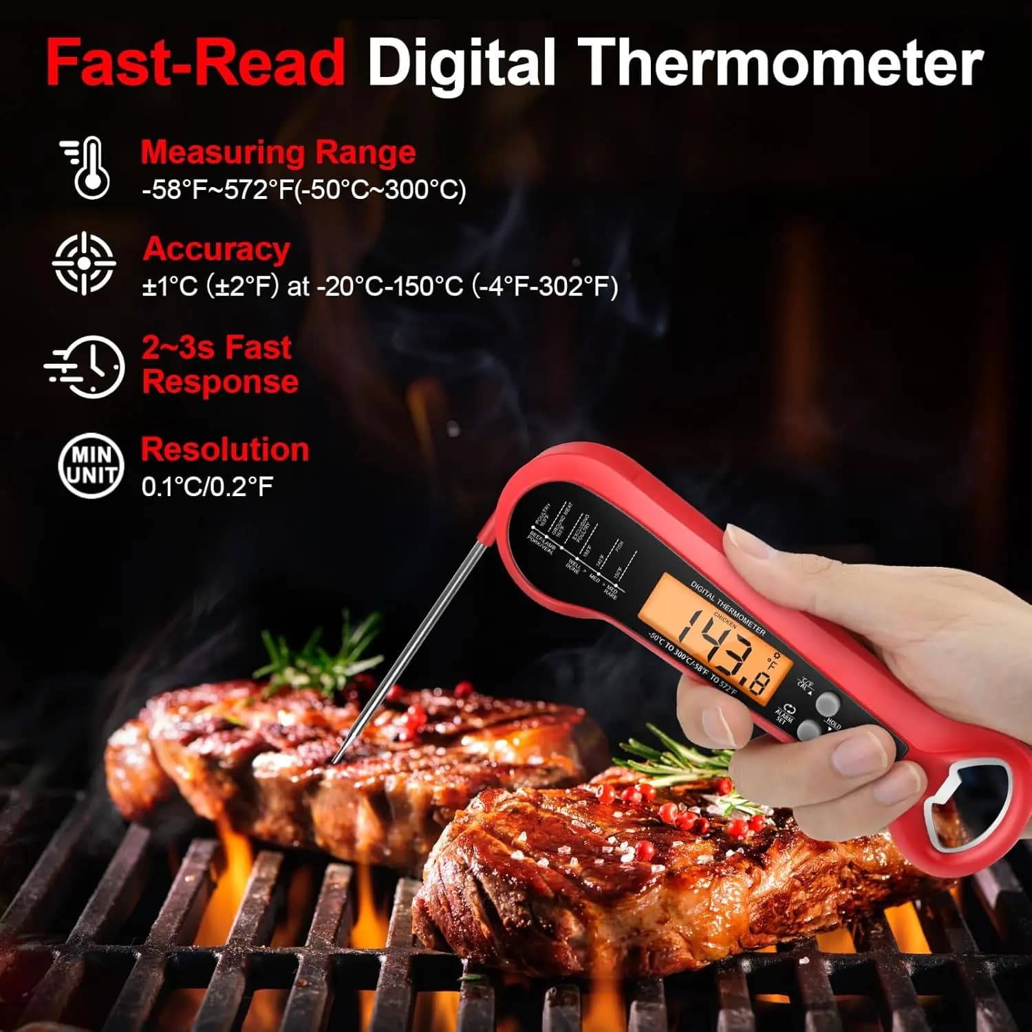 Professional Digital Meat Thermometer Waterproof with 2 Probes Long Cable Instant Read Kitchen Cooking Food Thermometer