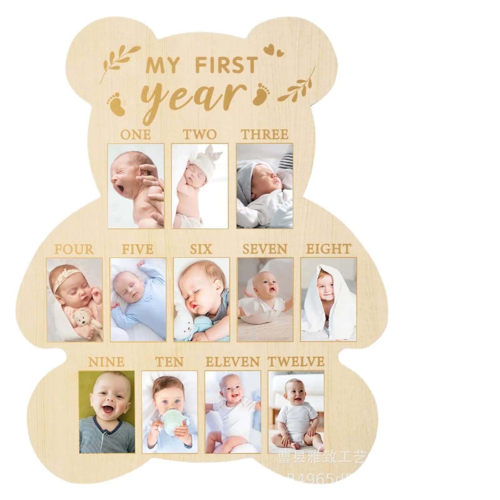 Cornice per foto di compleanno per bambini di un anno, in legno, per il mio primo anno, tabellone per 12 mesi, tabellone per foto, regalo per il primo compleanno