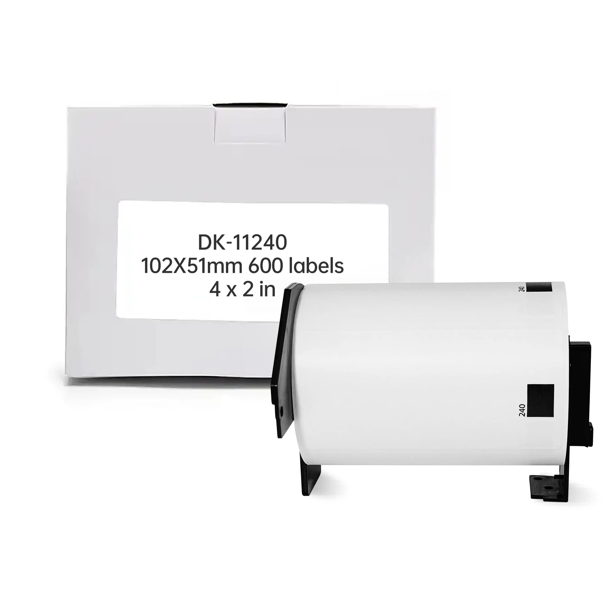 Etichette per codici a barre compatibili Brother DK-11240 102mm x 51mm 600 etichette per rotolo nero su bianco con portaetichette in confezione a cartuccia