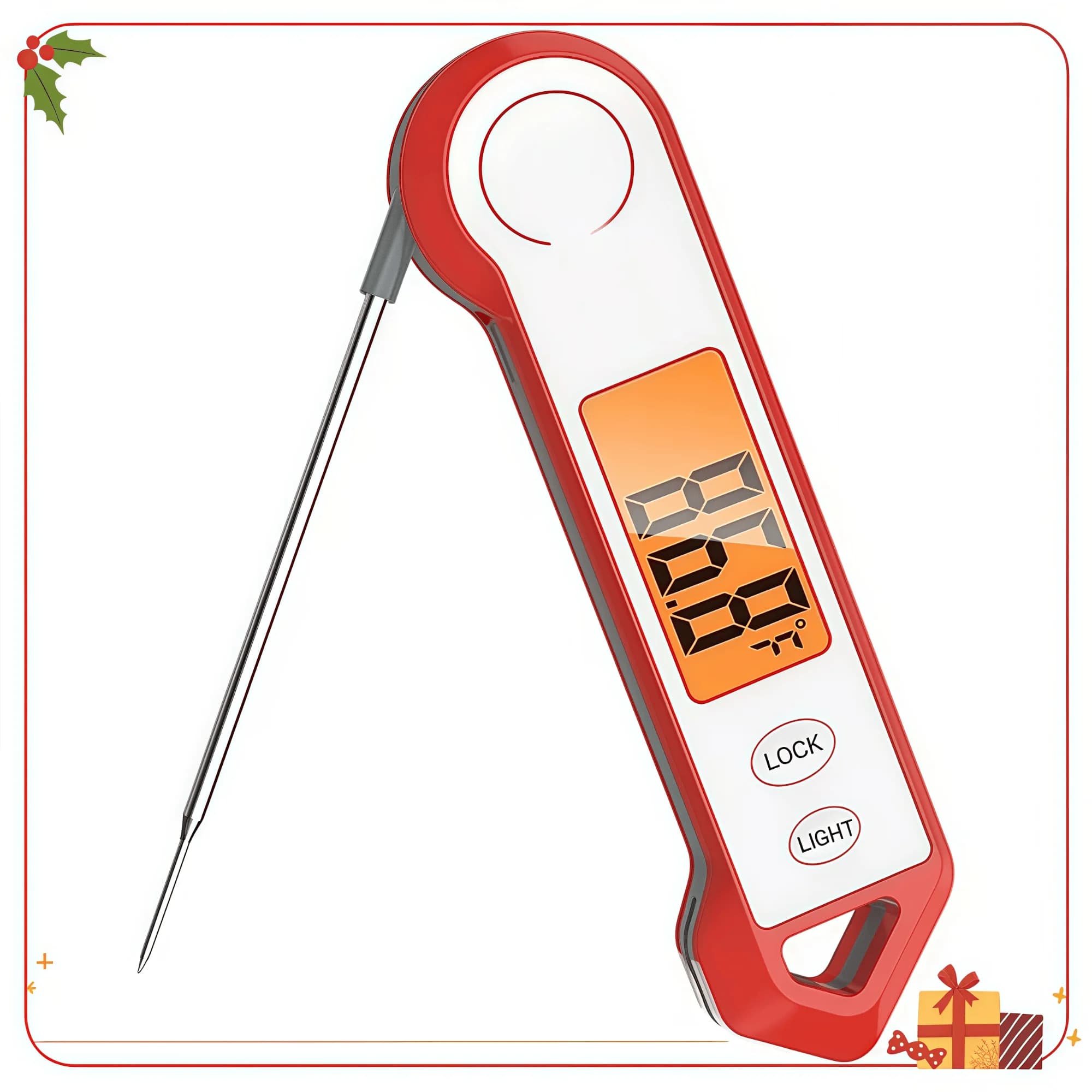 Waterproof meat thermometer with magnet, LED display and stainless steel probe for grilling, cooking
