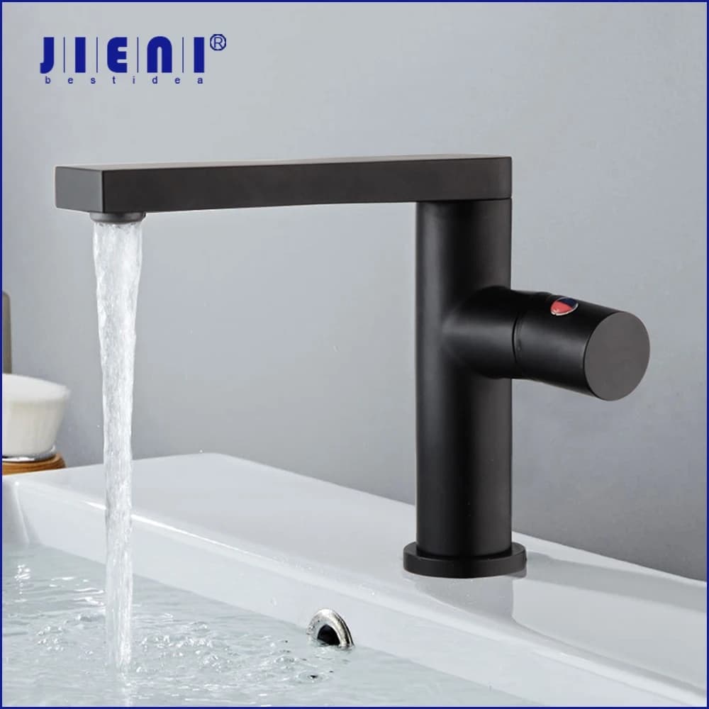 JIENI Nero Opaco Lavabo Del Bagno Rubinetto Lavandino Miscelatore Rubinetto Dell'acqua Art Design Lavabo Rubinetto Girevole Flusso Giretato Spray Rubinetto Della Cucina