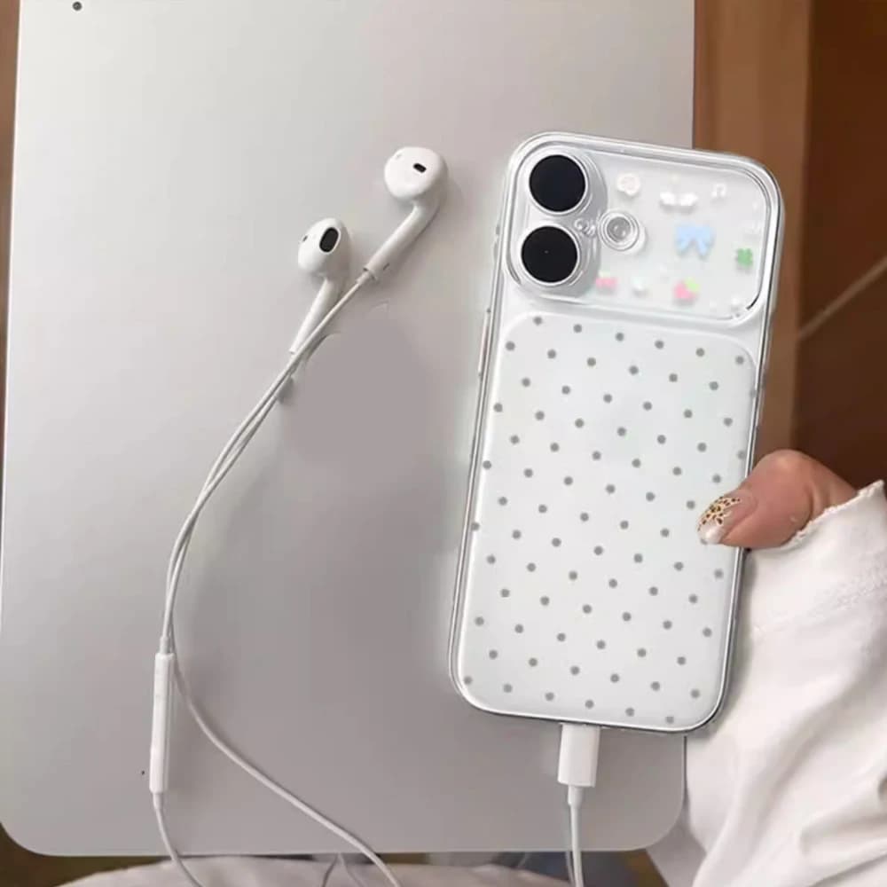Ins Polka Dot Strawberry Large Windows Korean Minimalist Creative Phone Case For iPhone 17 16 15 14 13 12 11 Pro Max Plus Cover