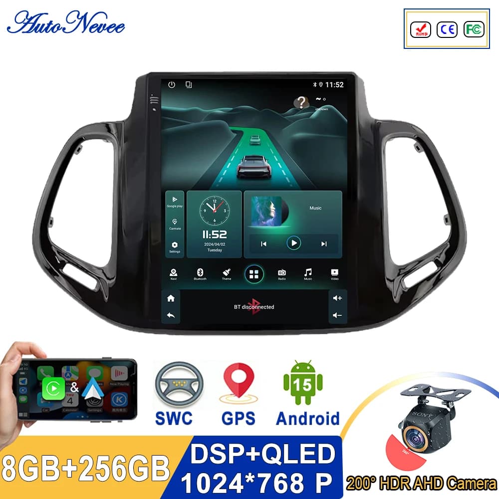 Autoradio Android 15 Touch Screen per Jeep Compass 2 MP 2016-2019 9.7 ''CPU ad alte prestazioni Navigazione GPS HDR Stereo Bluetooth