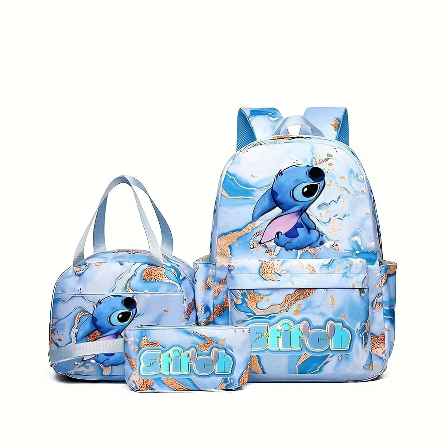 Zaino in tre pezzi Cartoon Stitch Series, impermeabile e resistente allo sporco, carino e casual. Zaino da viaggio per esterni